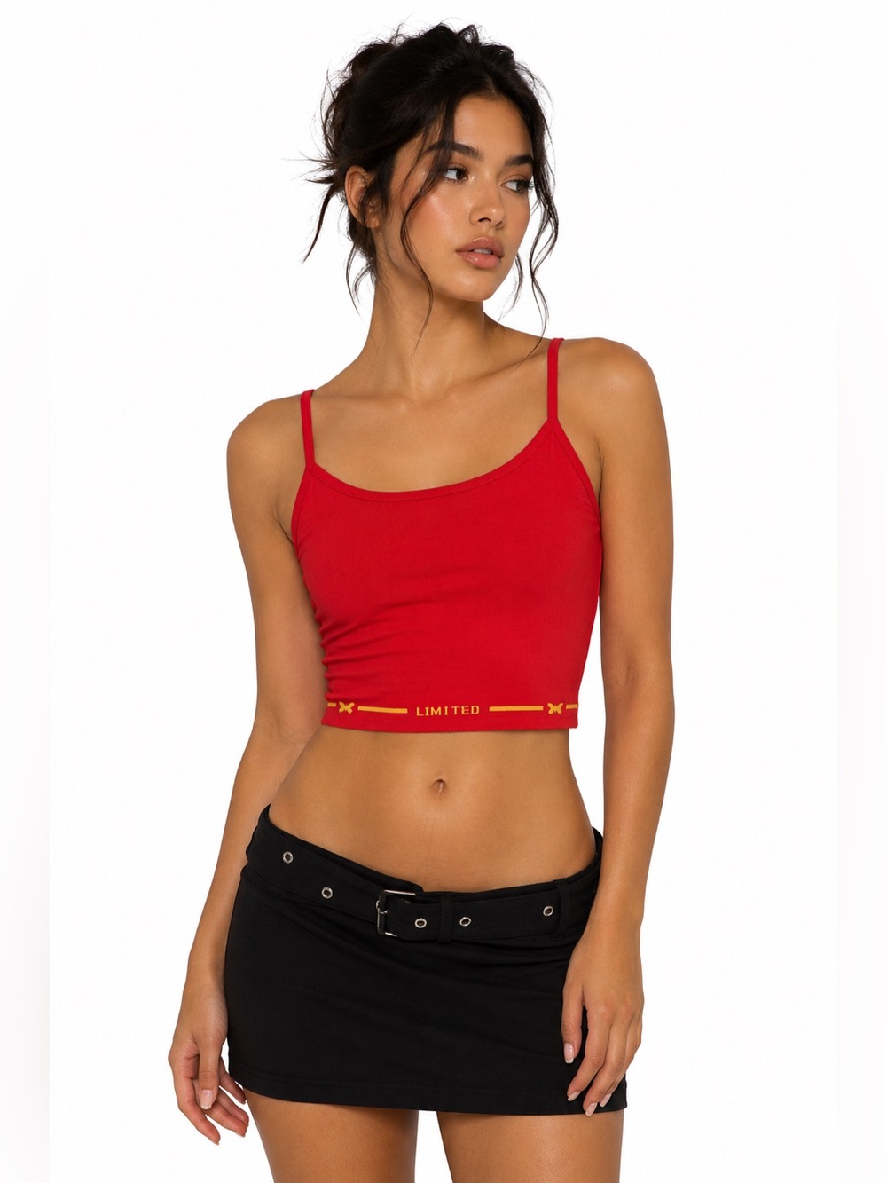 Y2K European Vintage Ziki Wear Seamless Longline Bralette Crop Top (Red) XS-S